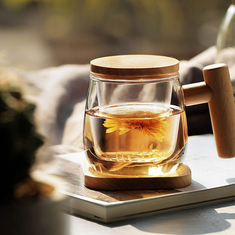 Tasse à Thé En Verre Transparent 500ml Avec Infuseur Et Couvercle - Dorsaer - Maison & Bureau