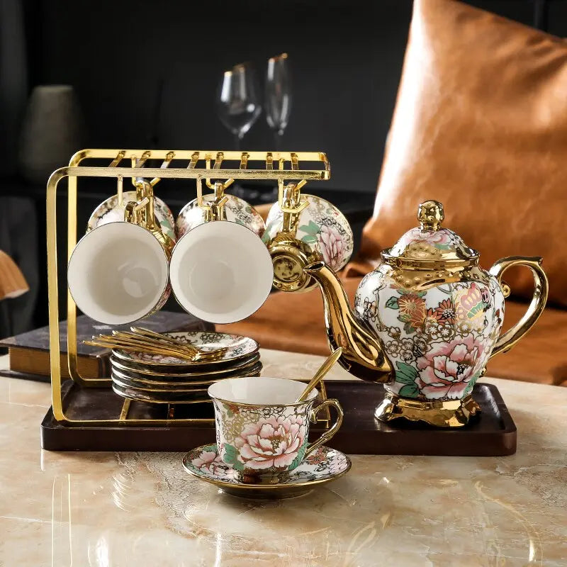 Service à thé vintage de 6 personnes, anglais, céramique, décoratif