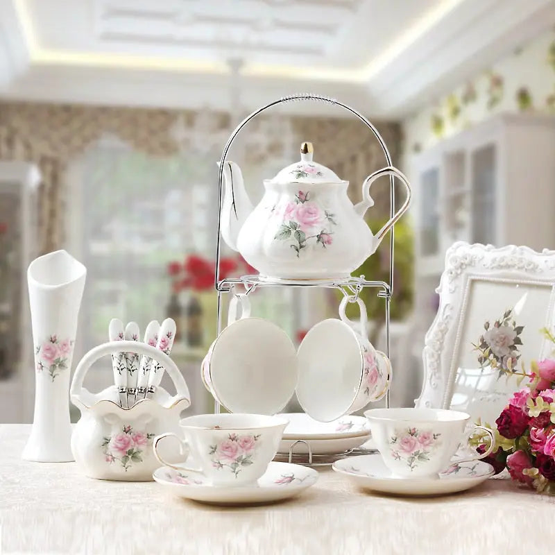 Service à thé Anglais en Porcelaine avec Fleurs Camélias Théière France