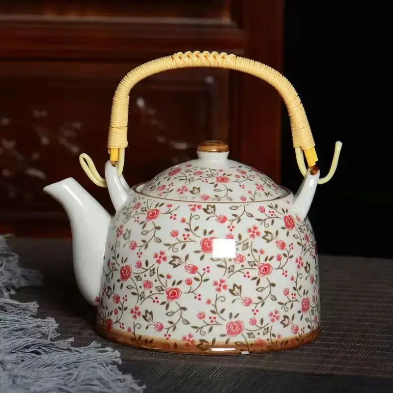 Green Globe Service à Thé Vintage Porcelaine 900ml - Théière Chinoise + 6 Tasses Multicolores