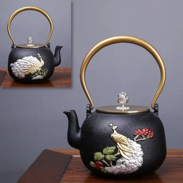 Théière En Fonte Japonaise 1.2L - Design Peint Main | Pour Thé Traditionnel