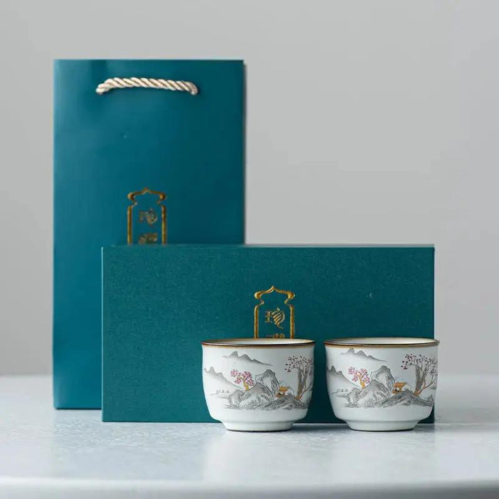 Coffret 2 bols à thé TENMOKUS céramique chinoise émail glacé peintes à la main Coffret 2 bols à thé TENMOKUS céramique chinoise émail glacé peintes à la main