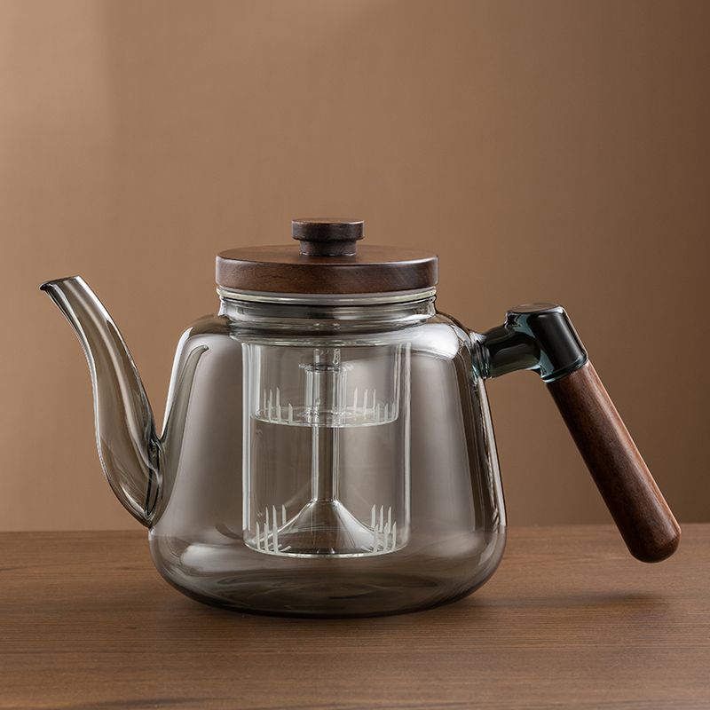 Théière en Verre Design Bois de Noyer 1L