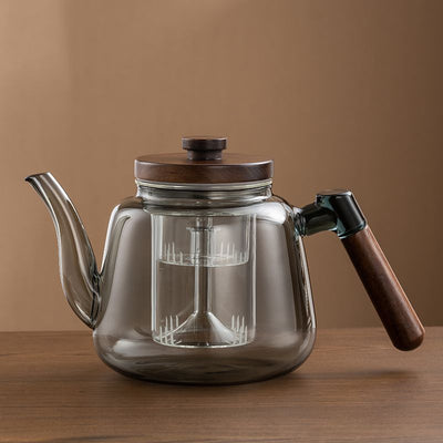 Théière en Verre Design Bois de Noyer 1L