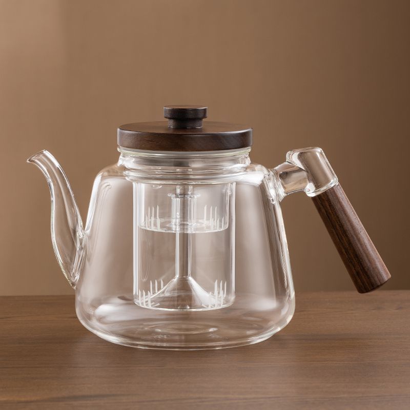Théière en Verre Design Bois de Noyer 1L