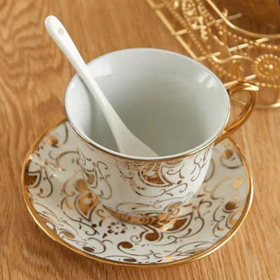 Service à thé Anglais en Porcelaine Blanc et Doré