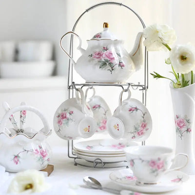 Service à thé Anglais en Porcelaine avec Fleurs Camélias