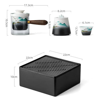 Service à thé japonais transportable en céramique motifs montagnes