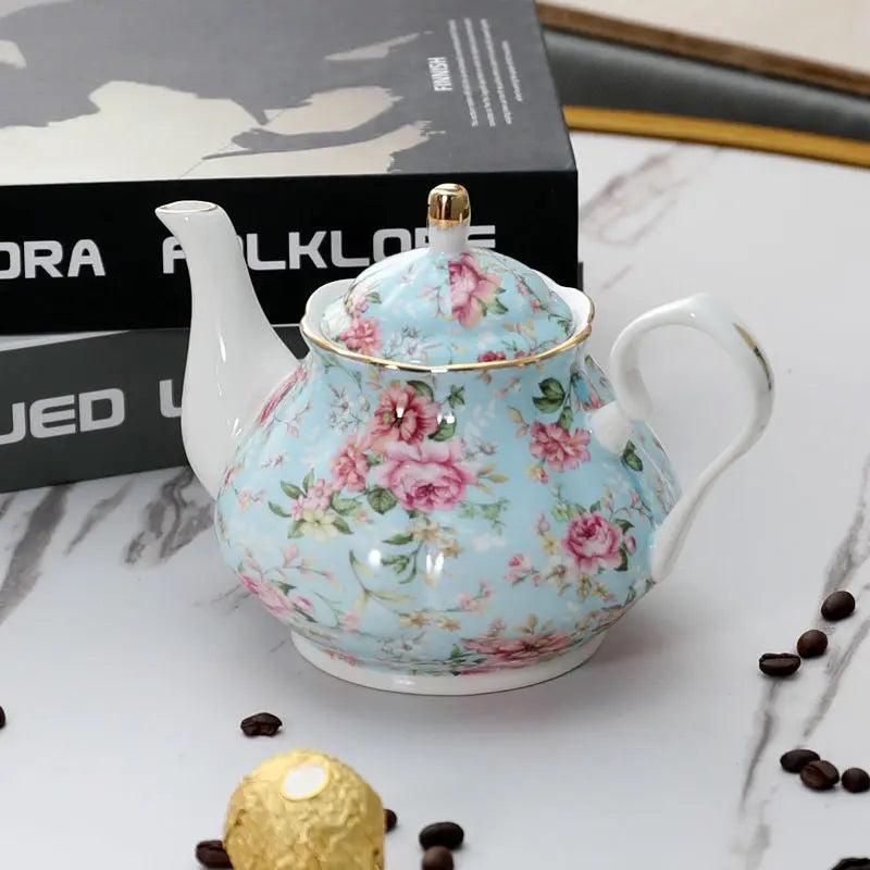 Théière Anglaise en Porcelaine Bleue à Fleurs 400ML