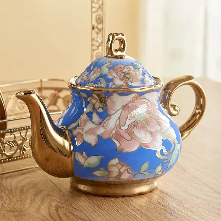 Théière Anglaise en Porcelaine Bleue et Dorée 1L