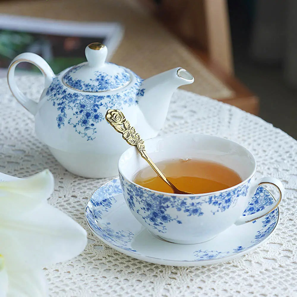 Théière Égoïste Anglaise en Porcelaine Motif Floral Bleu 350ml