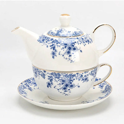 Théière Égoïste Anglaise en Porcelaine Motif Floral Bleu 350ml