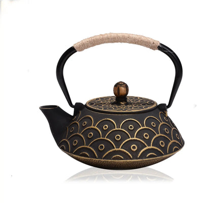 Théière Japonaise Plate en Fonte Motifs Cercles 900ml
