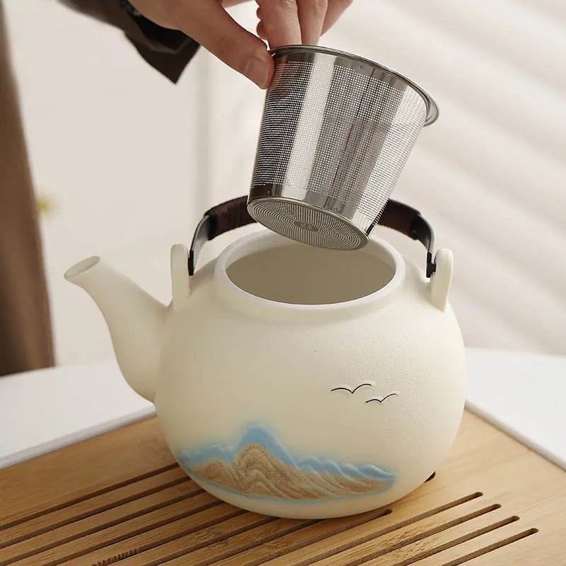 Théière Japonaise en Céramique Montagnes et Oiseaux 1L