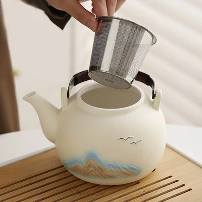 Théière Japonaise en Céramique Montagnes et Oiseaux 1L