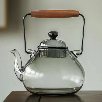Théière Japonaise en Verre Forme Poire Transparente Grise 1L
