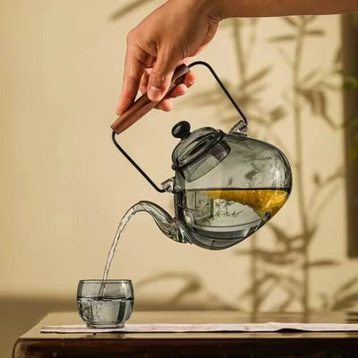 Théière Japonaise en Verre Forme Poire Transparente Grise 1L