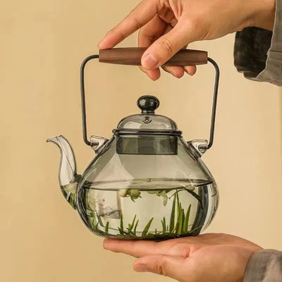 Théière Japonaise en Verre Forme Poire Transparente Grise 1L