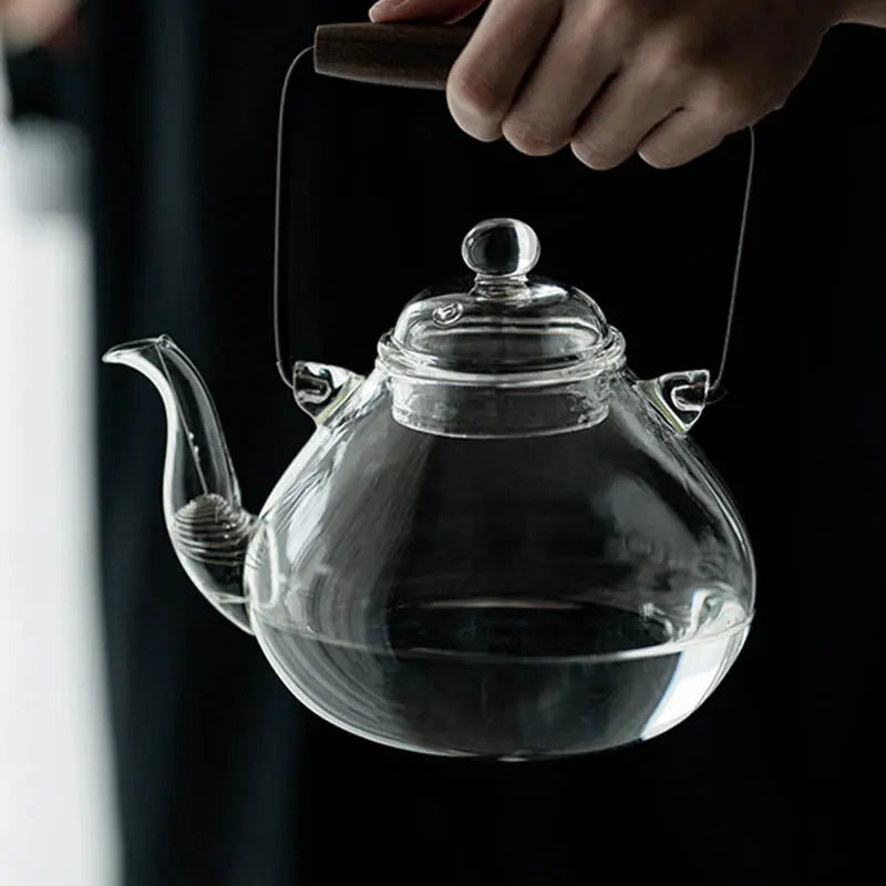 Théière Japonaise en Verre Forme Poire Transparente Grise 1L