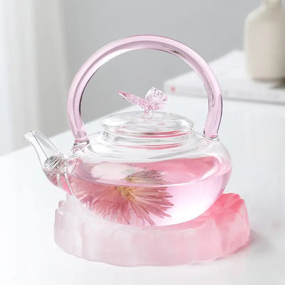 Théière Rose en Verre avec Papillon 700ml