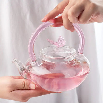 Théière Rose en Verre avec Papillon 700ml