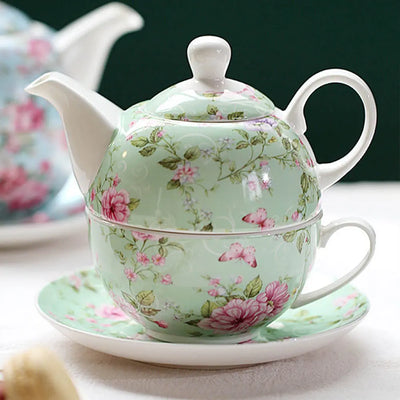 Théière Solitaire en Porcelaine Style Anglais Verte 370ml