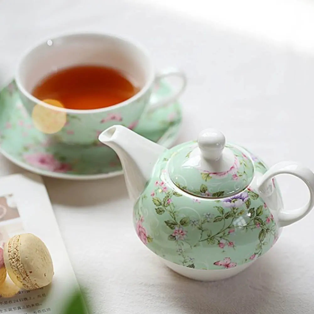 Théière Solitaire en Porcelaine Style Anglais Verte 370ml
