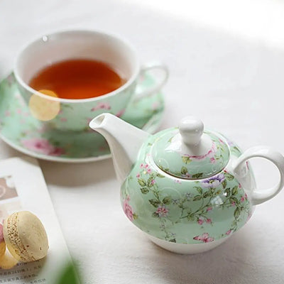 Théière Solitaire en Porcelaine Style Anglais Verte 370ml