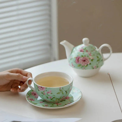 Théière Solitaire en Porcelaine Style Anglais Verte 370ml