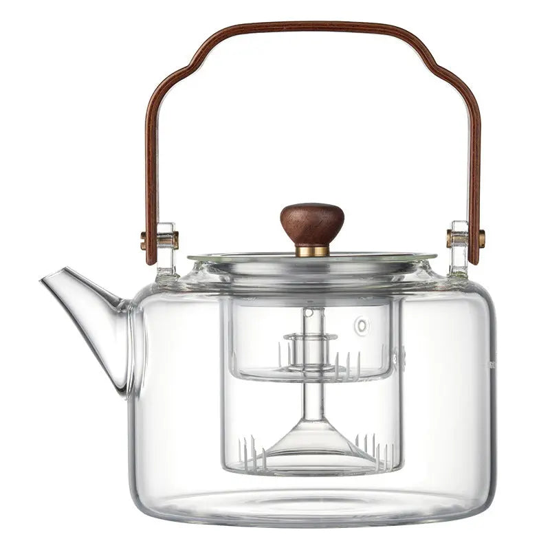 Théière en Verre Chinoise Premium Anse en Bois 1.3L