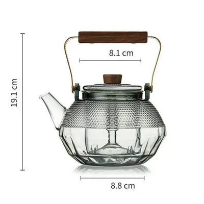 Théière en Verre à Points et Manche Bois 1L
