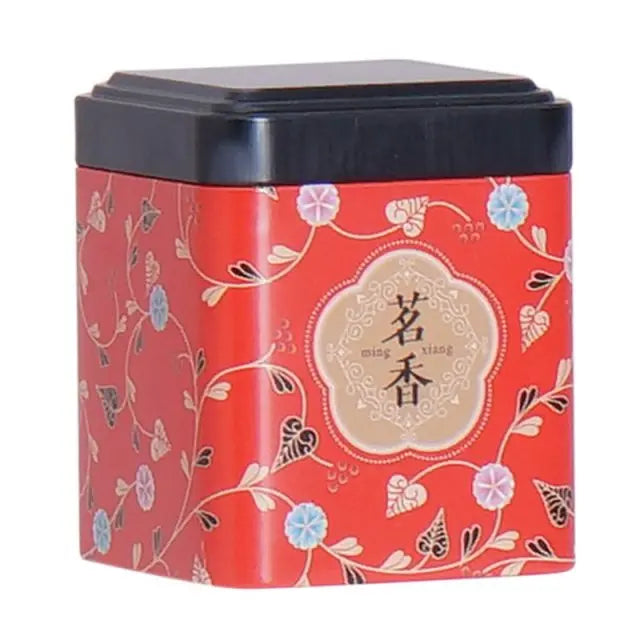 Boite à Thé Métal Rouge et Symboles Chinois
