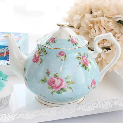 Théière Anglaise Bleue à Points en Porcelaine 1L