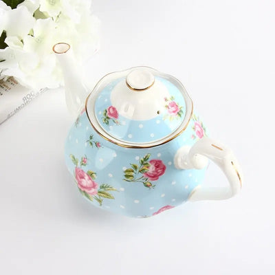 Théière Anglaise Bleue à Points en Porcelaine 1L