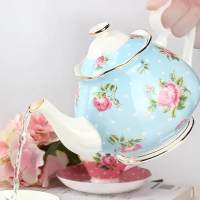 Théière Anglaise Bleue à Points en Porcelaine 1L