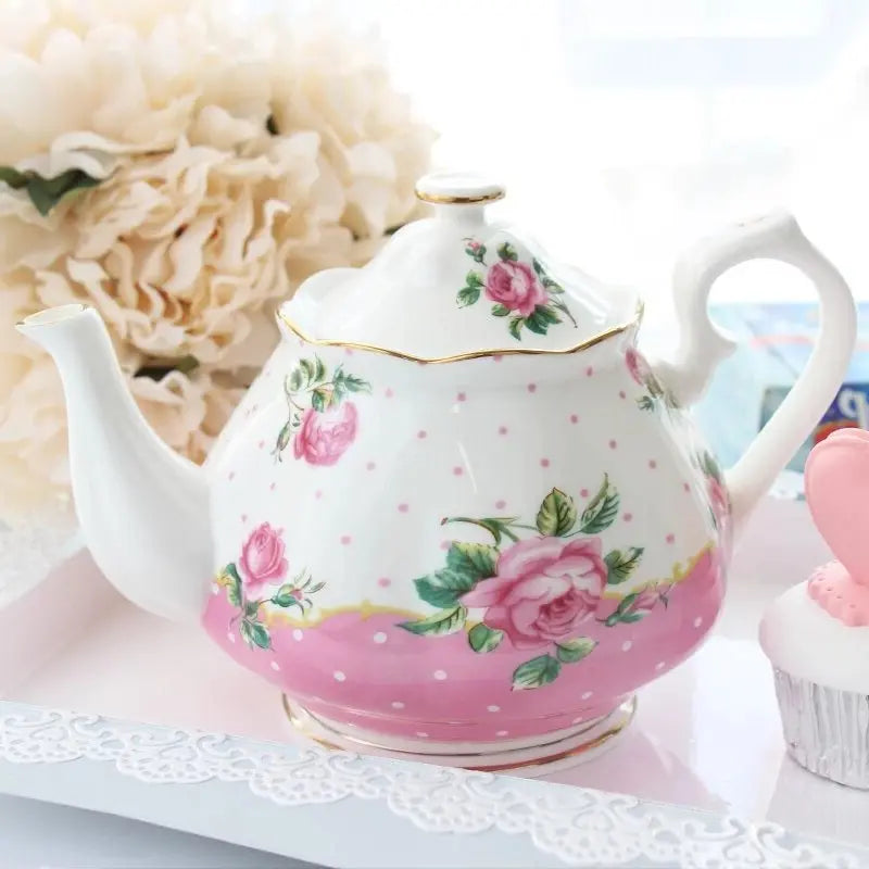 Théière Anglaise Rose et Blanche en Porcelaine 1L