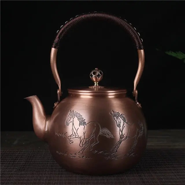 Théière Chinoise Ronde en Cuivre Chevaux 1.5L