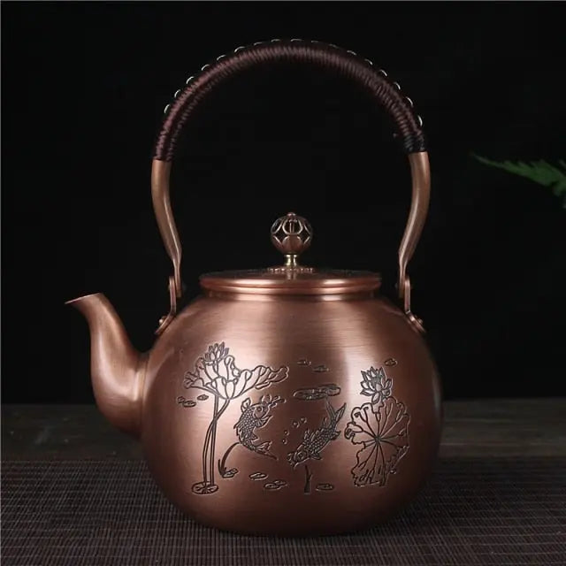 Théière Chinoise Ronde en Cuivre Poissons 1.5L