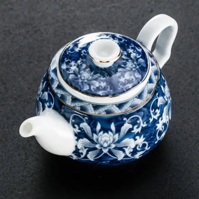 Théière Chinoise en Porcelaine Blanche et Bleue à Fleurs 200ML