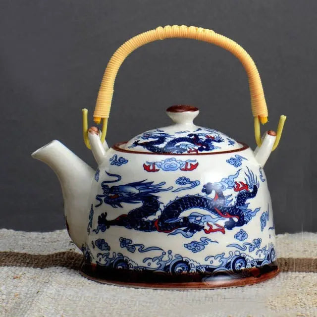 Théière Chinoise en Porcelaine Dragon Bleu 900ML