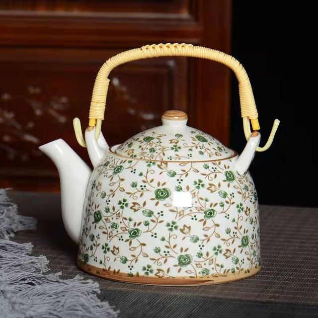 Théière Chinoise en Porcelaine Fleurs Vertes 900ML