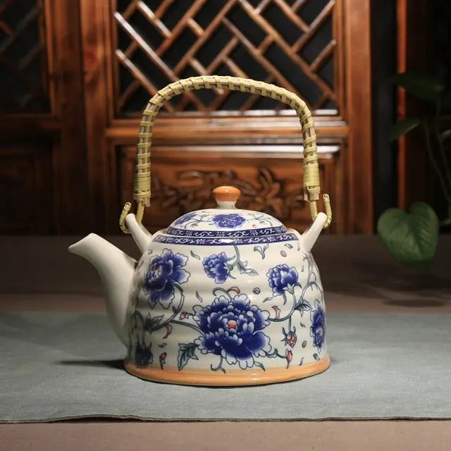 Théière Chinoise en Porcelaine Grosse Fleure Bleue 900ML