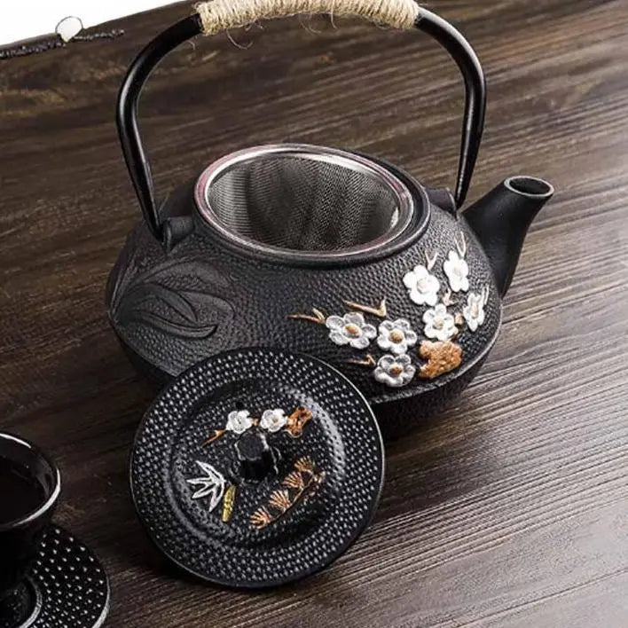 Théière Japonaise En Fonte Naturelle Grise - Motifs Gravés - Jamais Utilisée