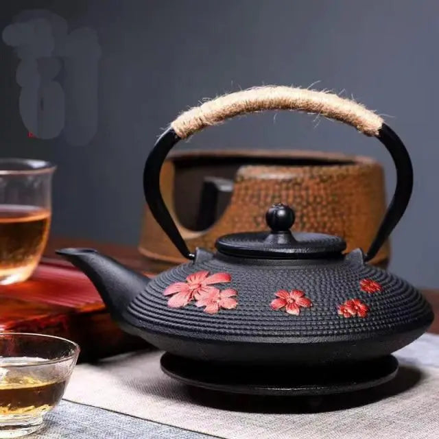 Théière Japonaise en Fonte Fleurs Rouges 800ML