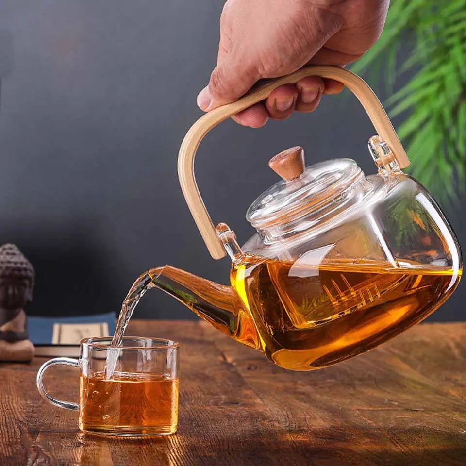 Théière en Verre et Bois avec Infuseur à bouton 400ml - Théière France Théière en Verre et Bois avec Infuseur à bouton 400ml - Théière France