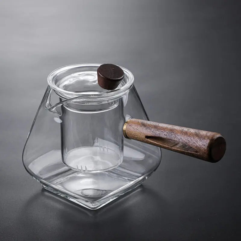 Théière en Verre Design Poignée en Bois 700ML