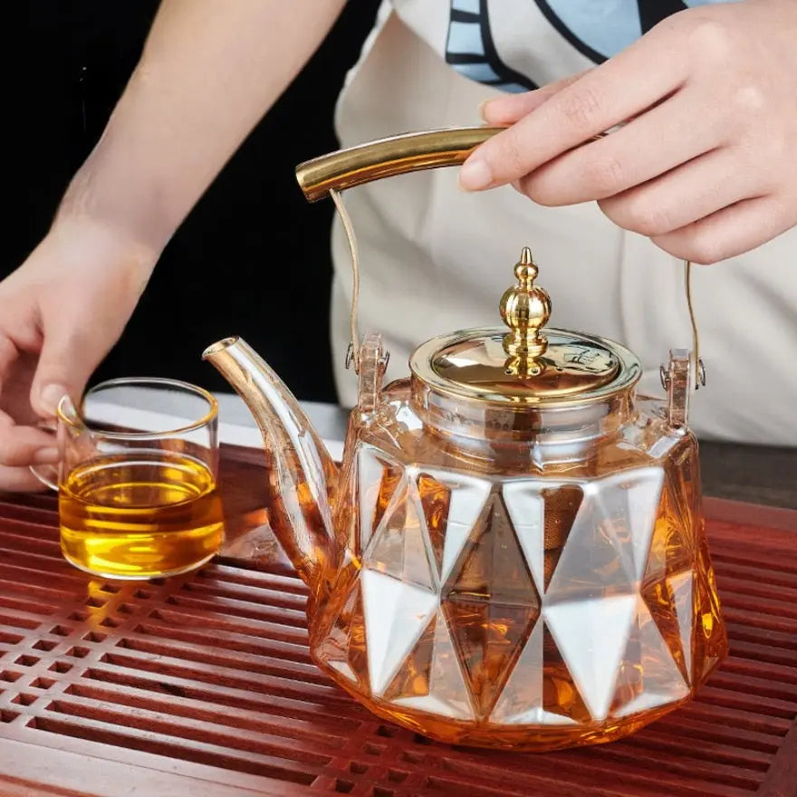 Théière En Verre Borosilicate 1800 Ml Avec Infuseur Inox Et Réchaud - Va Au Micro-ondes Et Lave-vaisselle - Idéale Famille Et Cadeau