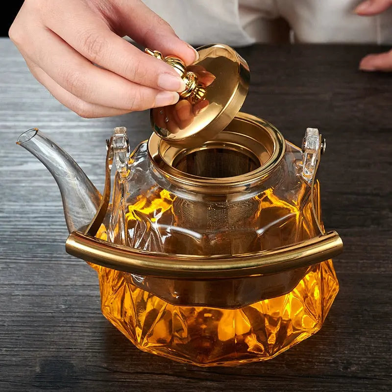 Théière En Verre Borosilicate OGO LIVING 1L - Infuseur Inox Intégré - Couvercle Bois D'Acacia - Lave-Vaisselle