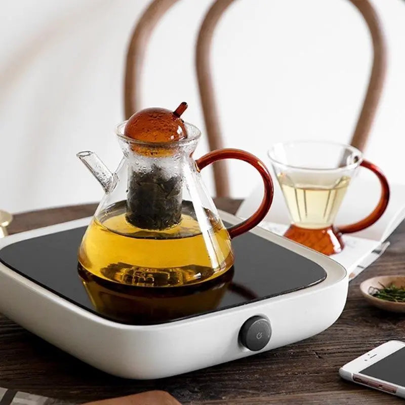 Set Complet Thé Teabloom - Théière Verre 1,2L + 4 Tasses + Chauffe-thé + 12 Thés Fleurs - Cadeau Élégant